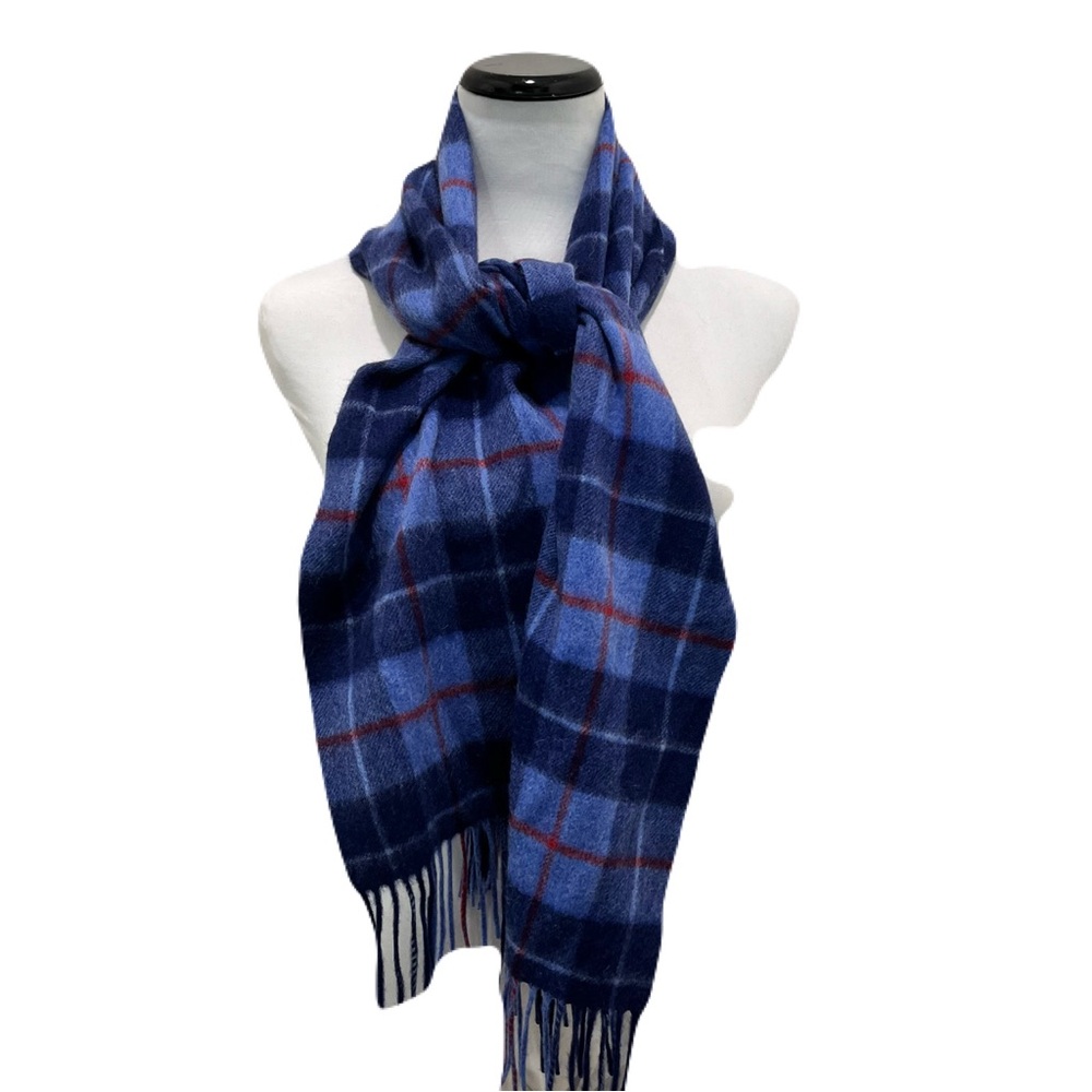 Louisa Perini Blue and Red Plaid Cashmere Scarf Unisex NWT